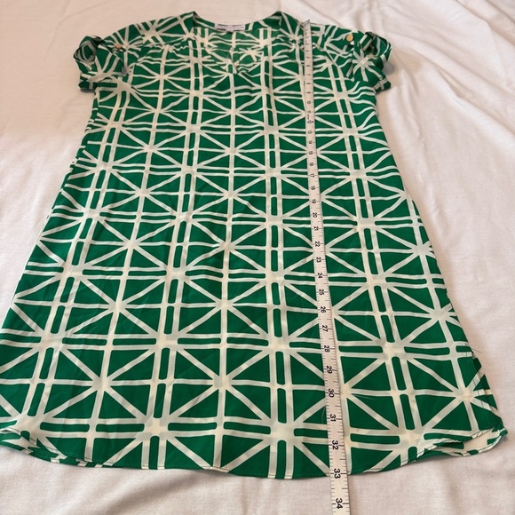 Amanda Uprichard XS Green Geometric 100% Silk Shift Mini Dress ~ Classic - Picture 4 of 6
